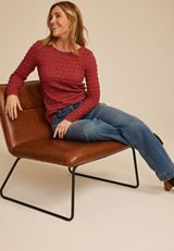 Textured Boat Neck Long Sleeve Tee, RED EARTH, small