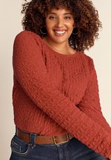 Plus Size Textured Boat Neck Long Sleeve Tee, C3518, small