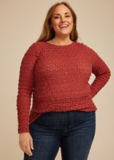 Plus Size Textured Boat Neck Long Sleeve Tee, C3518, small