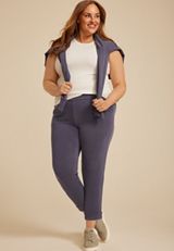 Plus Size Cloud Scuba Knit High Rise Tapered Pant, SHADOW BLUE, small