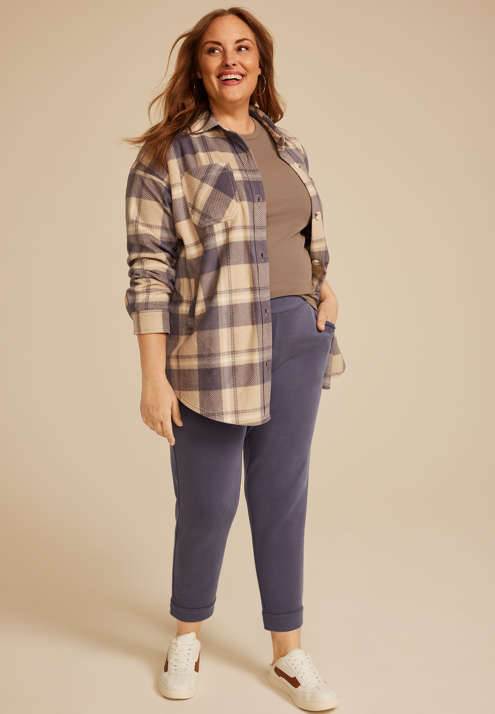 Plus Size Cloud Scuba Knit High Rise Tapered Pant, SHADOW BLUE, large