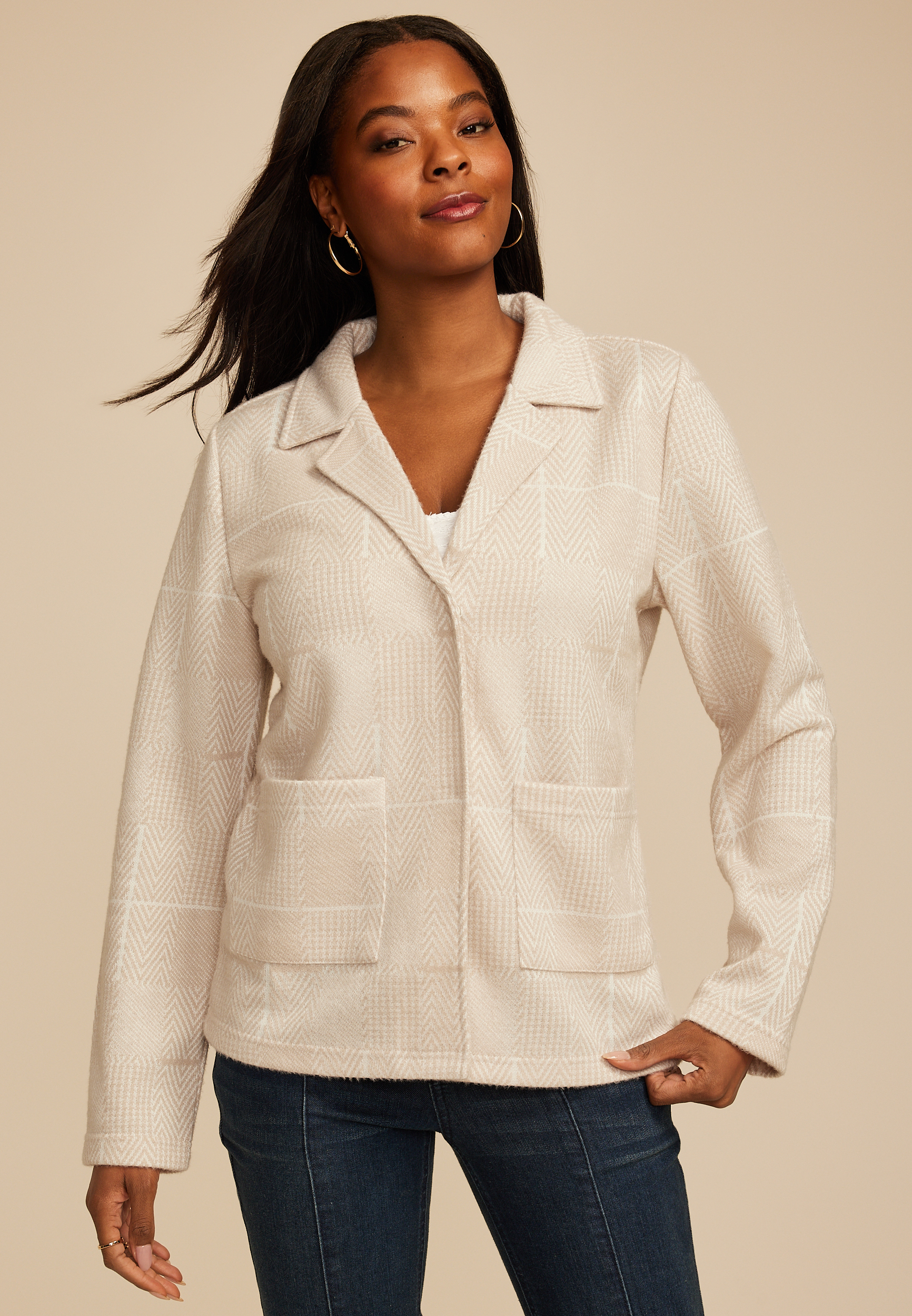 Neutral Houndstooth Blazer, C5292, large