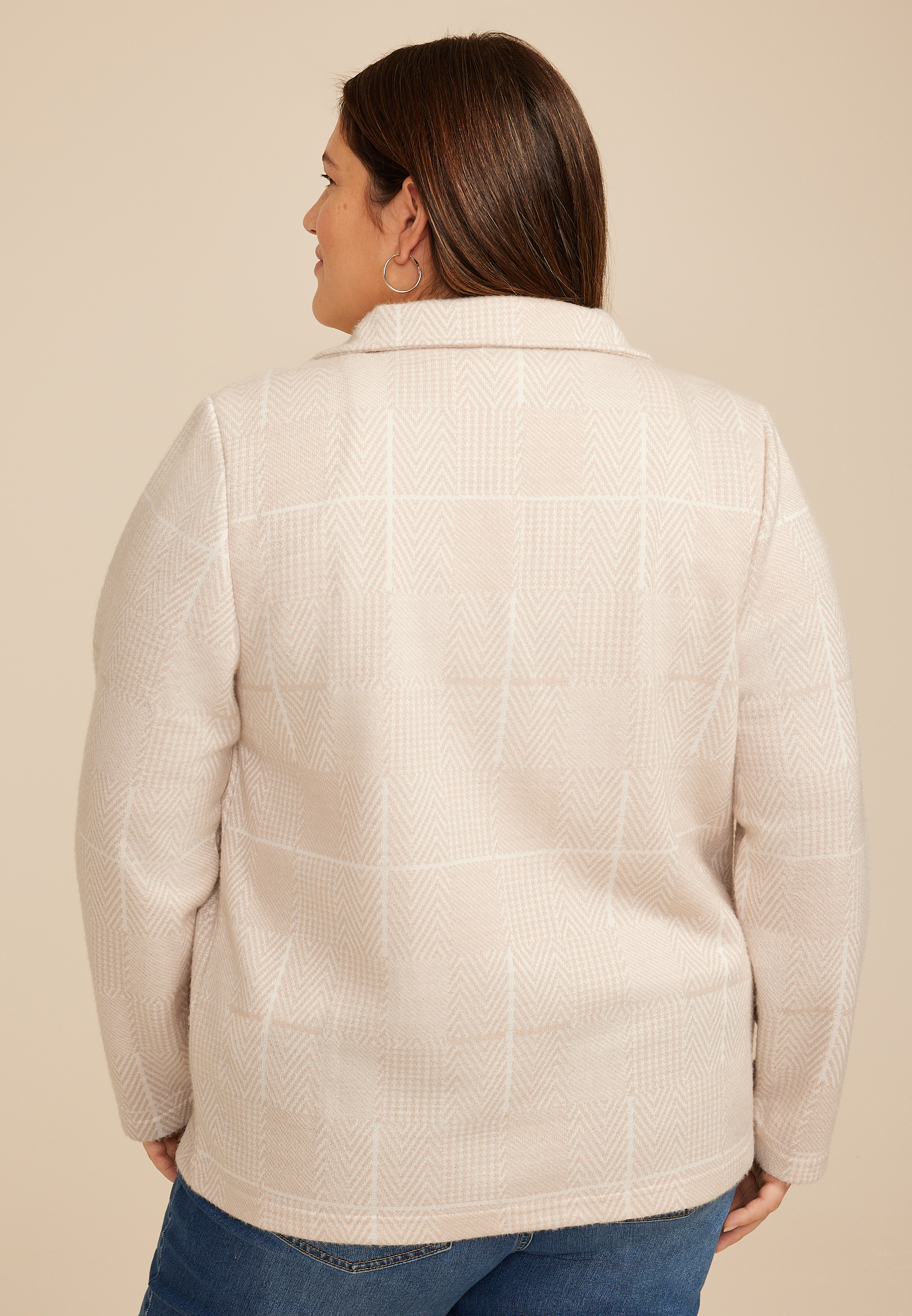 Plus Size Neutral Houndstooth Blazer, C5292, large