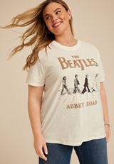 Plus Size Beatles Oversized Fit Graphic Tee, SOFT WHITE, small