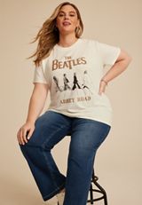 Plus Size Beatles Oversized Fit Graphic Tee, SOFT WHITE, small