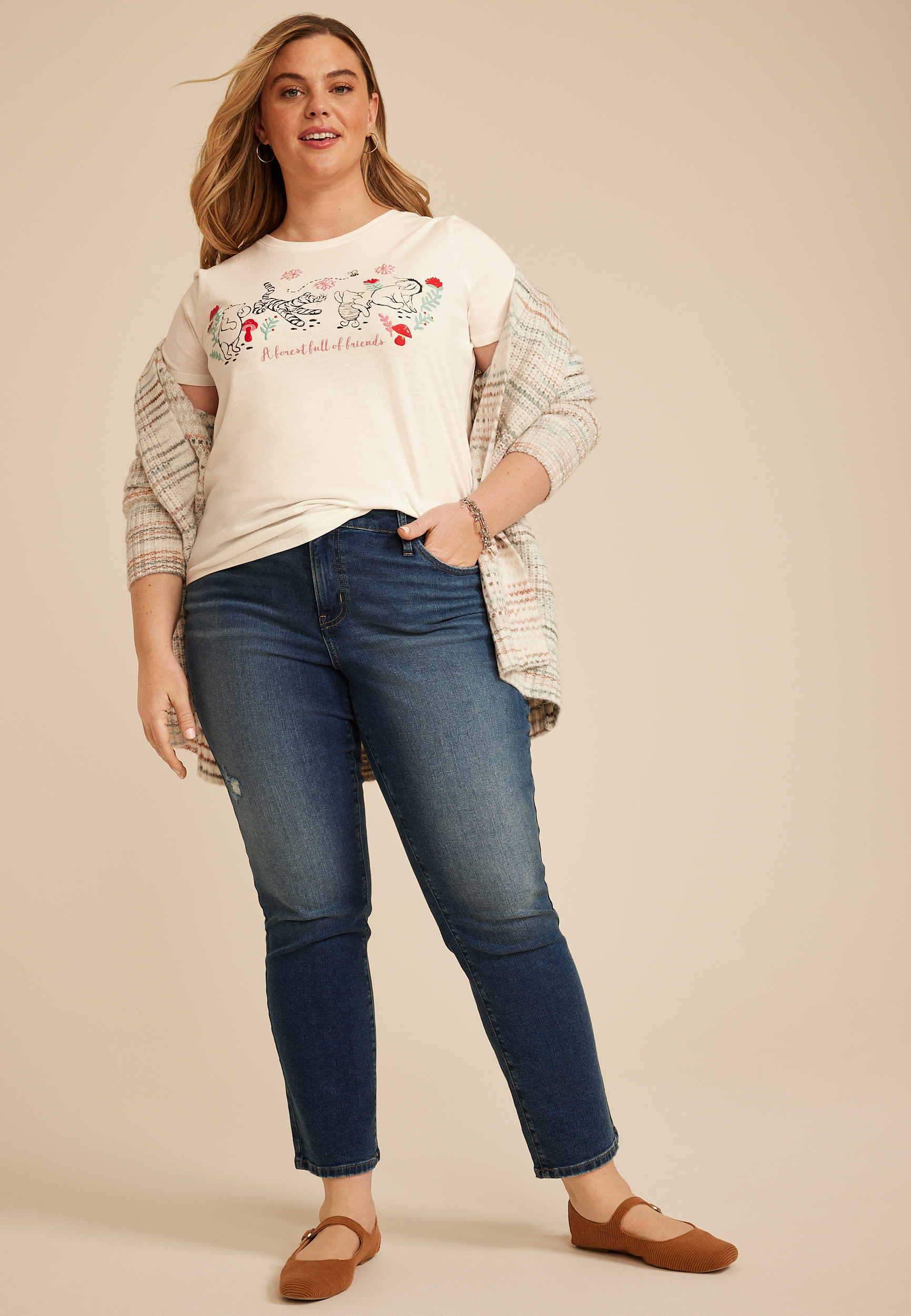 Plus Size Pooh And Friend Classic Fit Graphic Tee, ECRU, large
