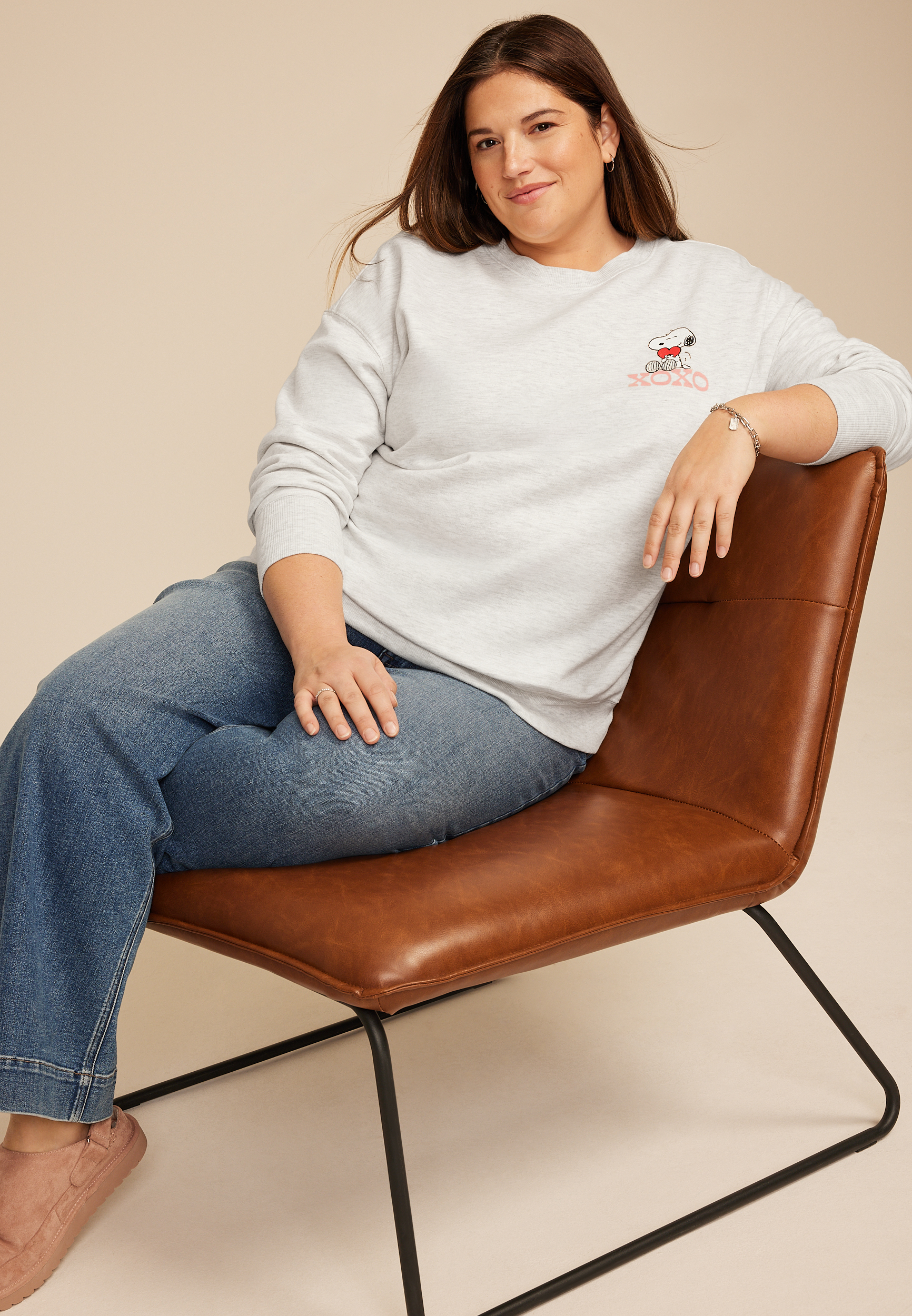Plus Size Peanuts Snoopy And Friends Relaxed Fit Sweatshirt, C3348, large