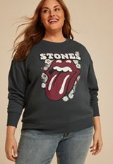 Plus Size Rolling Stones Relaxed Fit Sweatshirt, CHARCOAL, small
