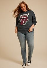 Plus Size Rolling Stones Relaxed Fit Sweatshirt, CHARCOAL, small