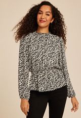 Abstract Peplum Smocked Waist Blouse, C1756, small