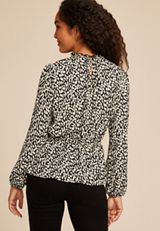 Abstract Peplum Smocked Waist Blouse, C1756, small