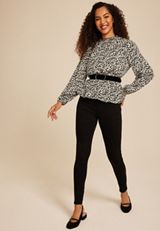 Abstract Peplum Smocked Waist Blouse, C1756, small