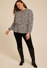 Plus Size Abstract Peplum Smocked Waist Blouse, C1756, small