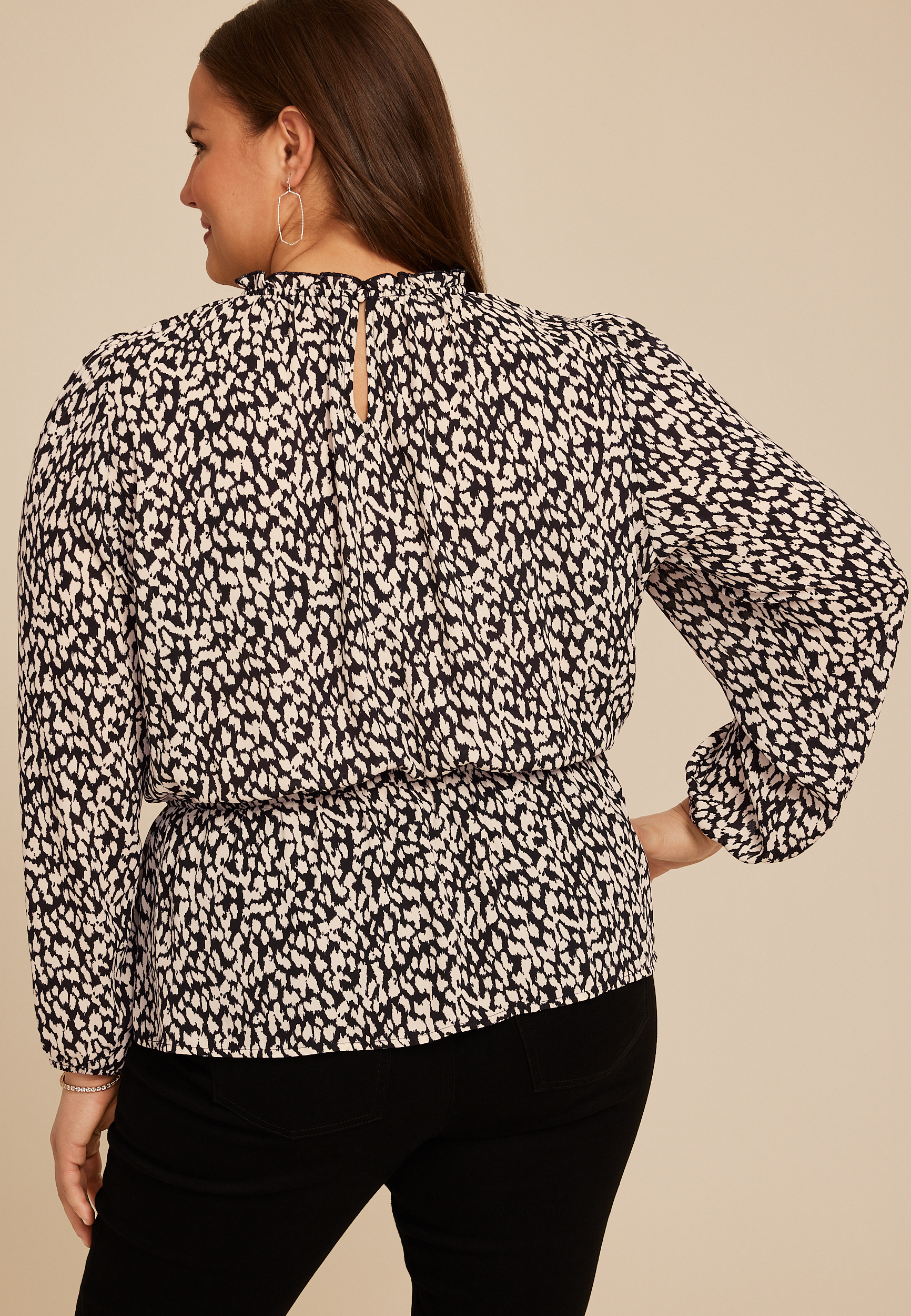 Plus Size Abstract Peplum Smocked Waist Blouse, C1756, large