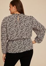 Plus Size Abstract Peplum Smocked Waist Blouse, C1756, small