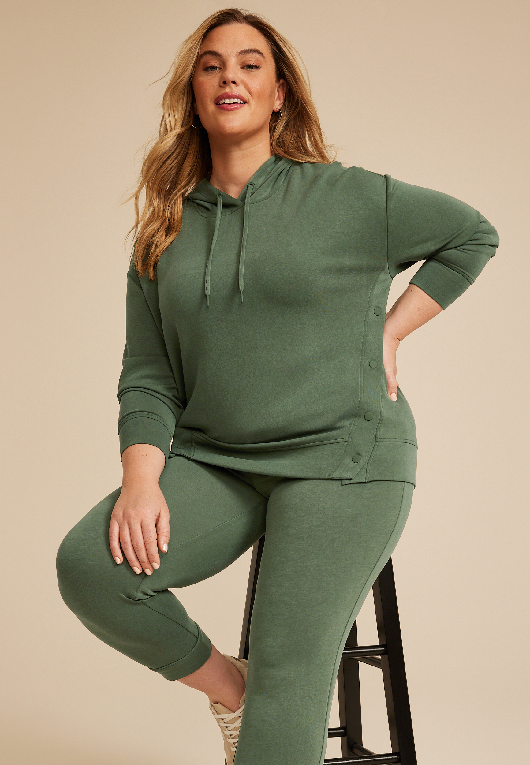 Plus Size Cloud Scuba Knit Hoodie, THYME, large