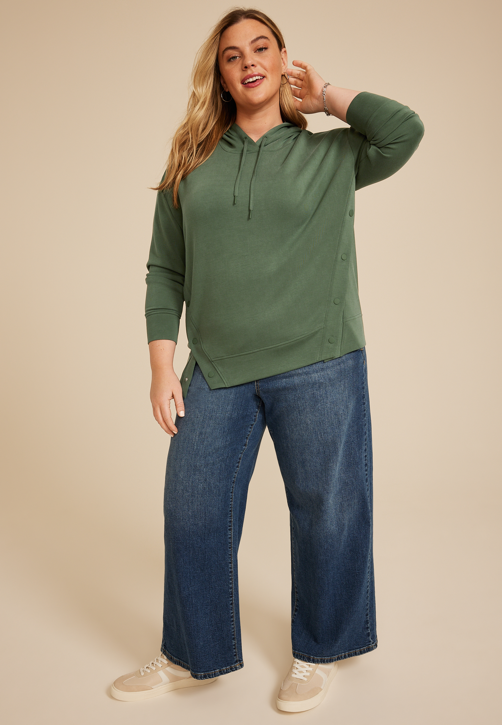 Plus Size Cloud Scuba Knit Hoodie, THYME, large