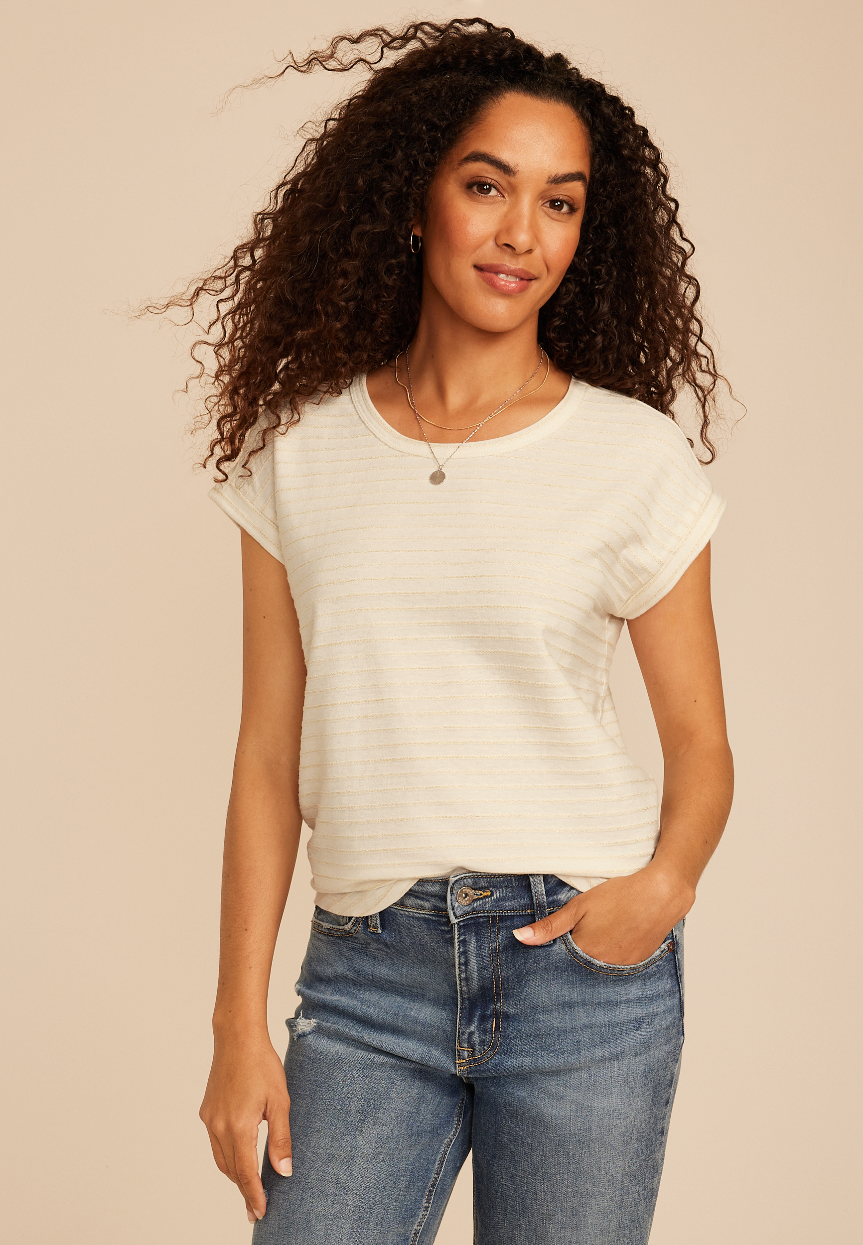 24/7 Metallic Striped Clara Tee