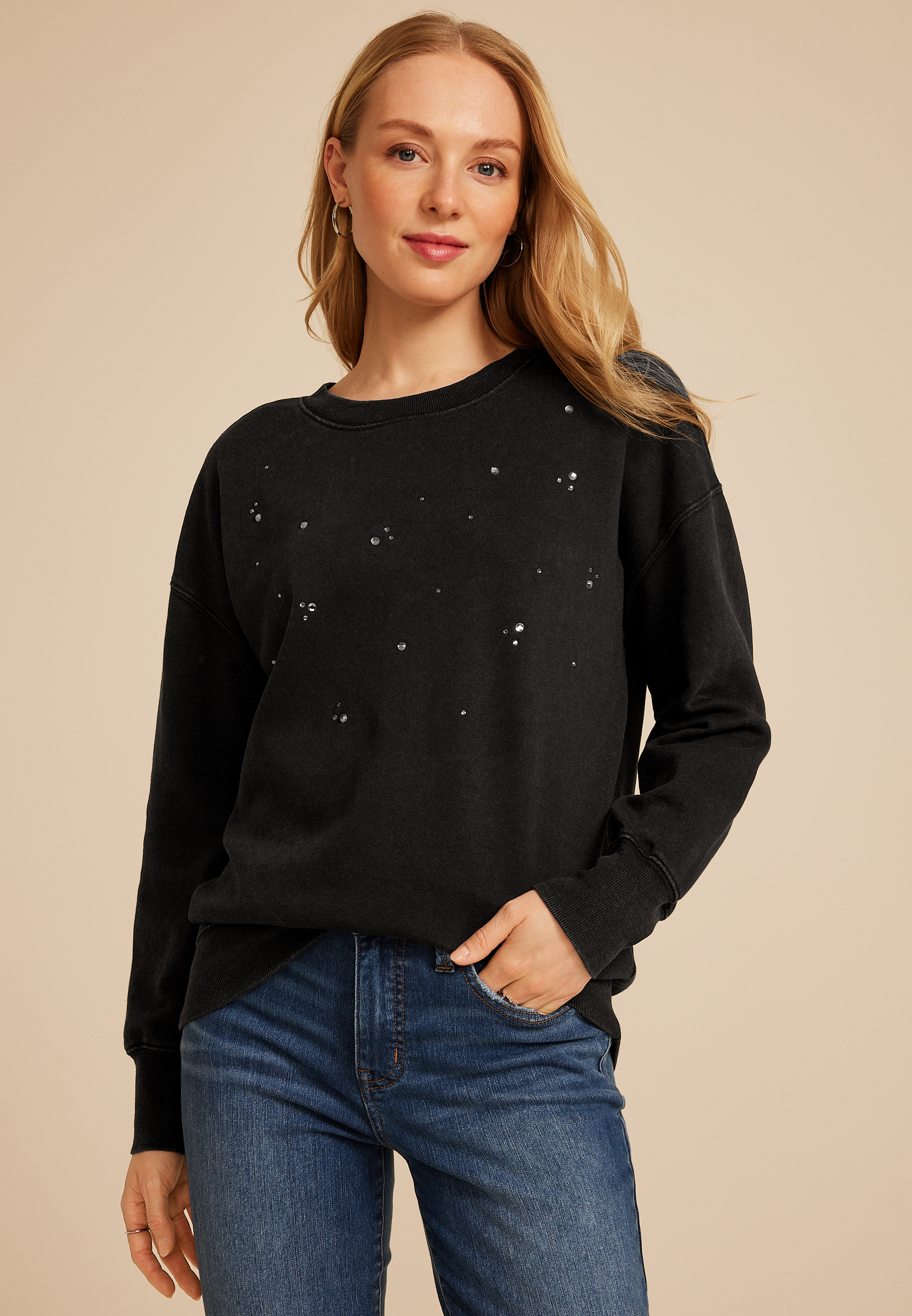 Studio Y Embellished Crew Neck Sweatshirt
