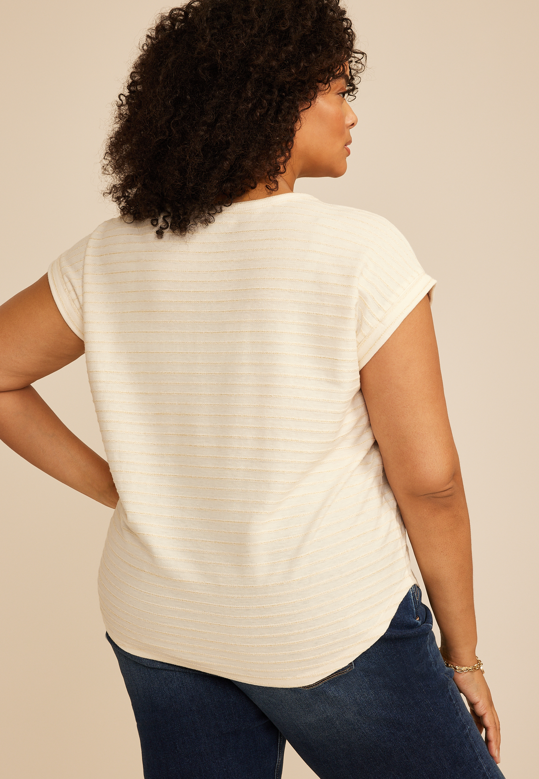 Plus Size 24/7 Clara Metallic Striped Tee, C3986, large