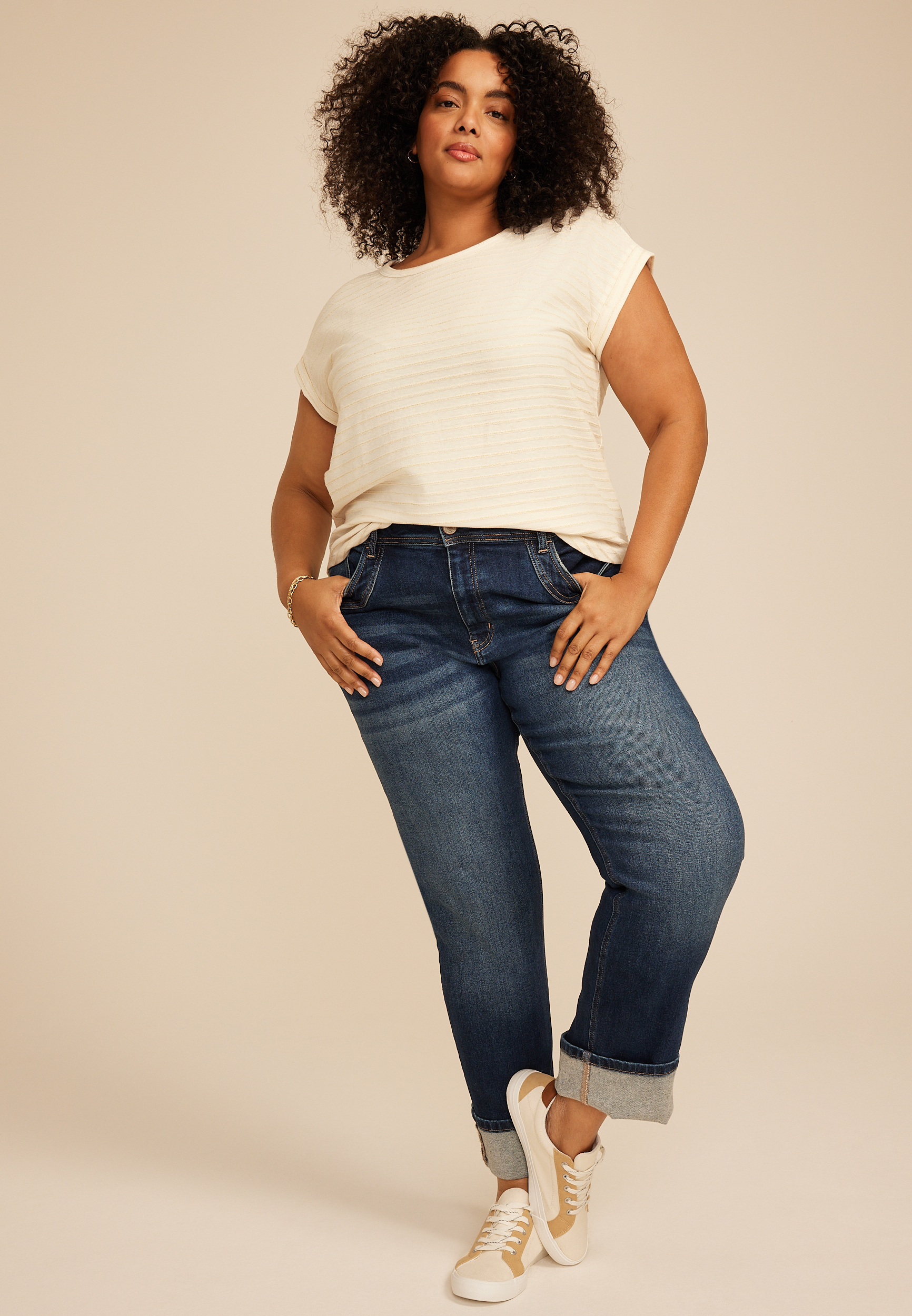 Plus Size 24/7 Clara Metallic Striped Tee, C3986, large