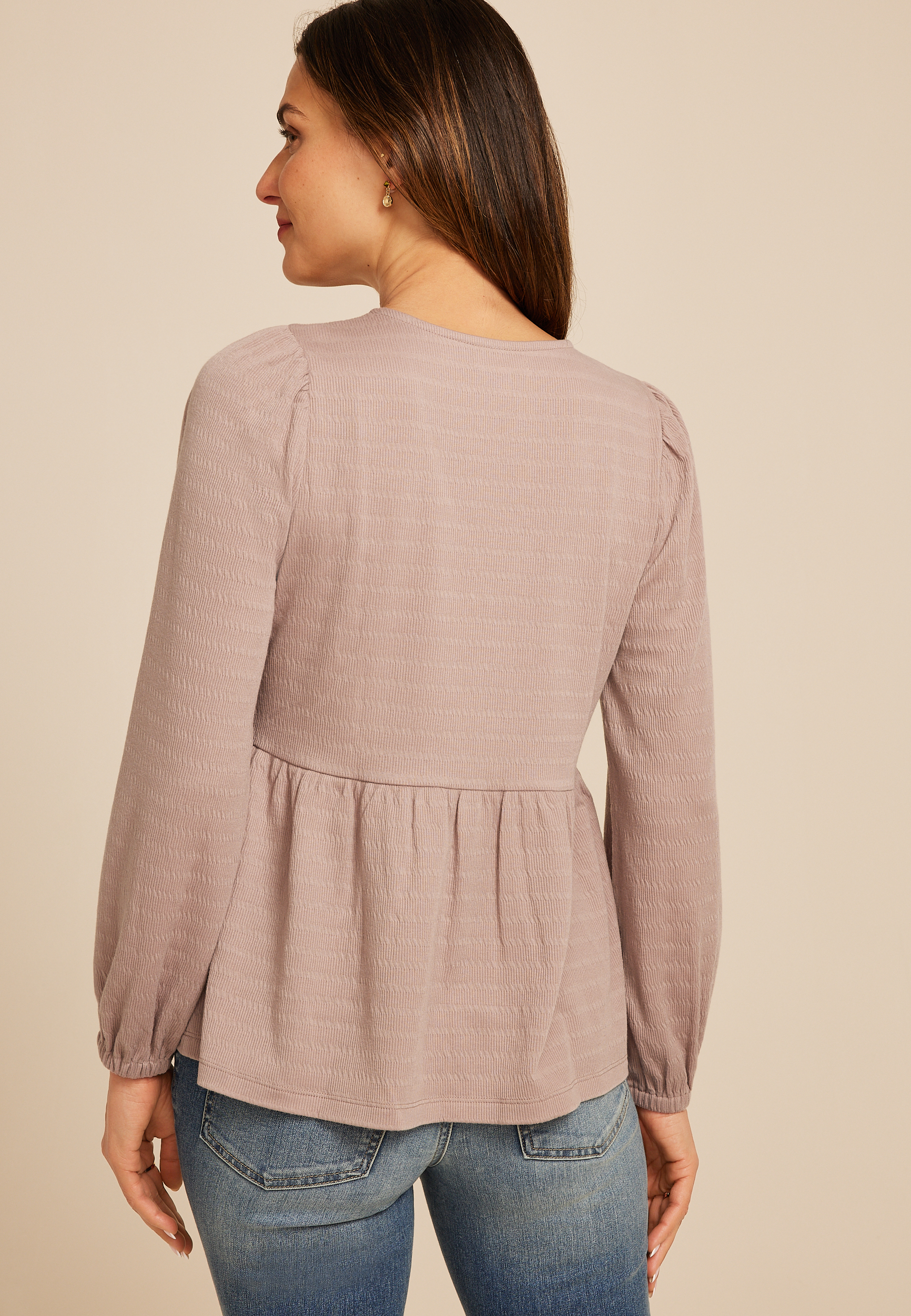 Textured Bow Tie V Neck Top, C1854, large