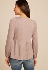 Textured Bow Tie V Neck Top, C1854, small