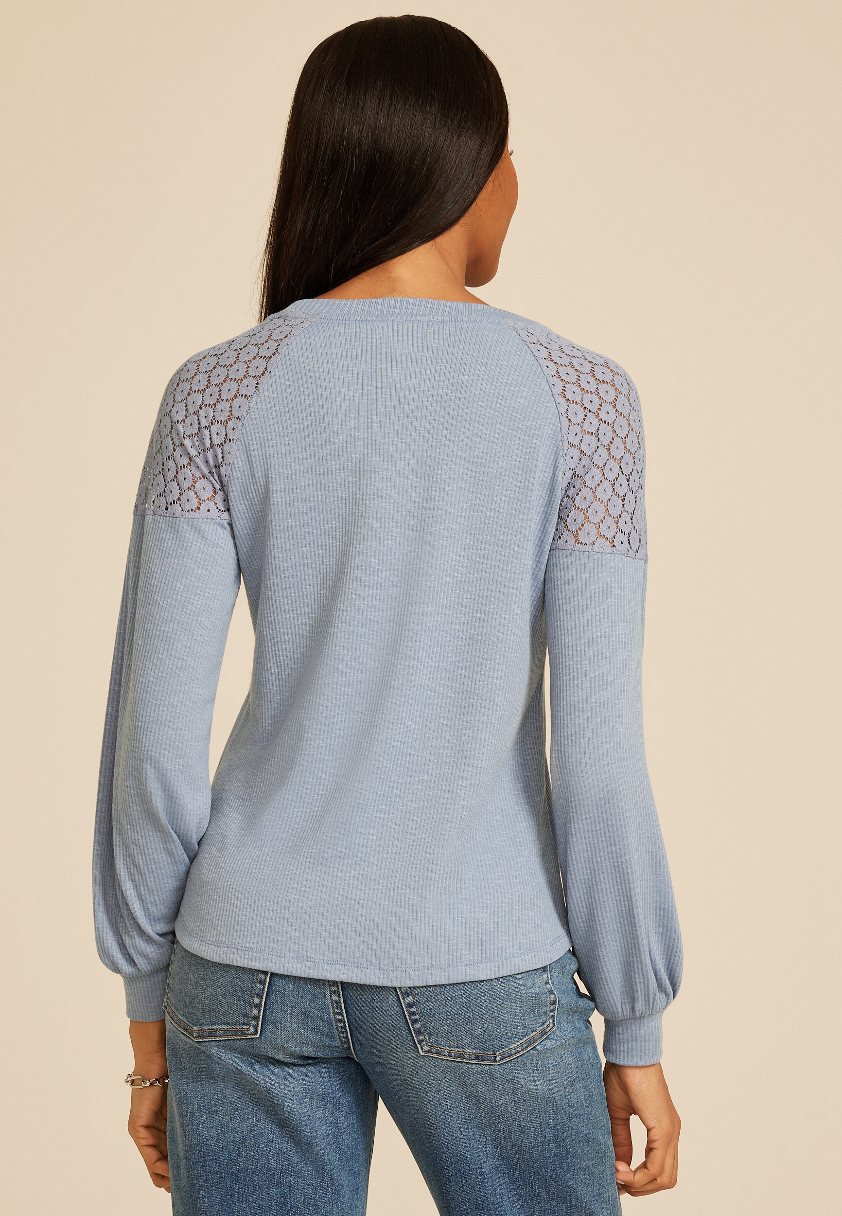 Lace Shoulder Raglan Top, C1149, large