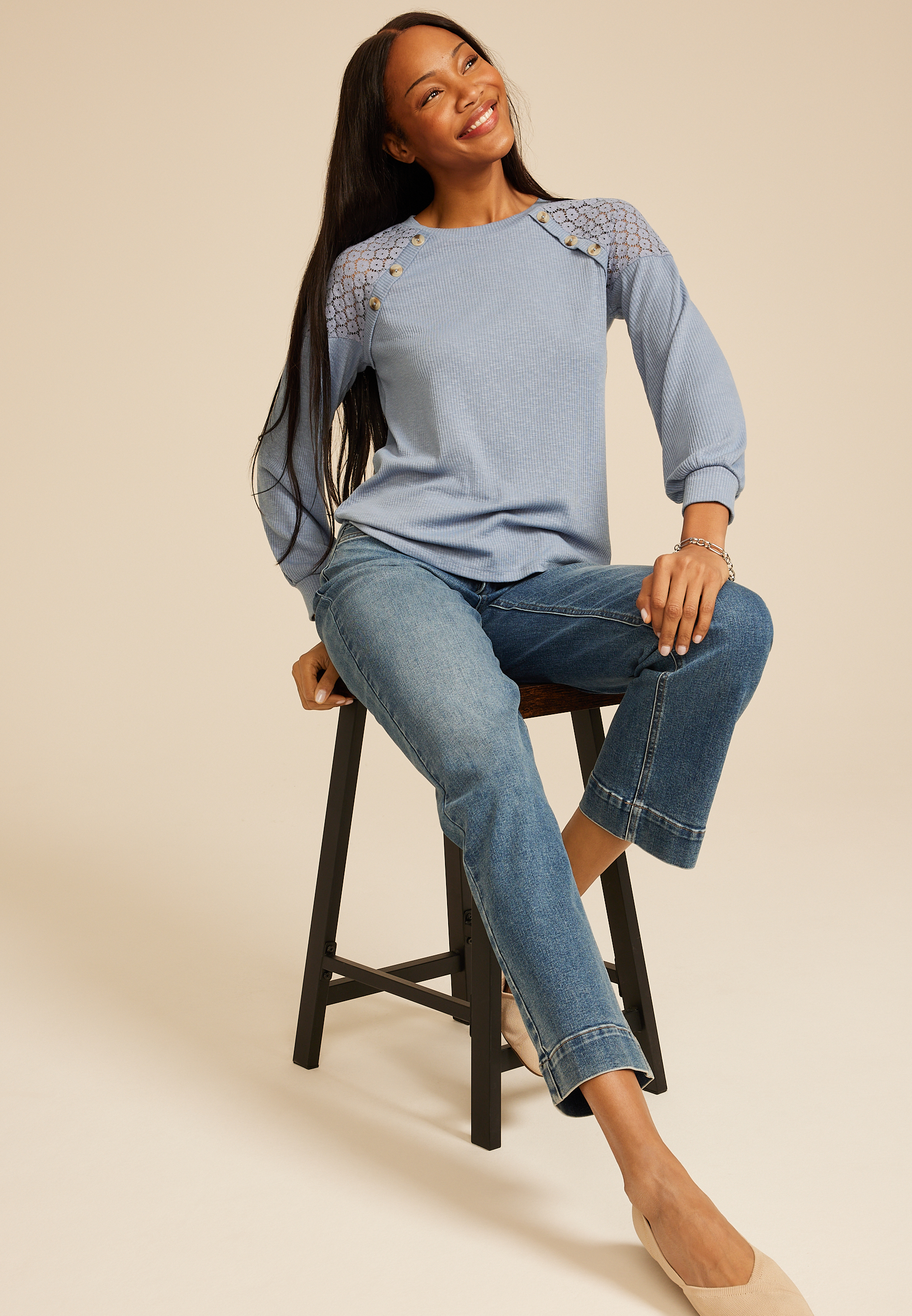 Lace Shoulder Raglan Top, C1149, large