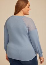 Plus Size Lace Shoulder Raglan Top, C1149, small