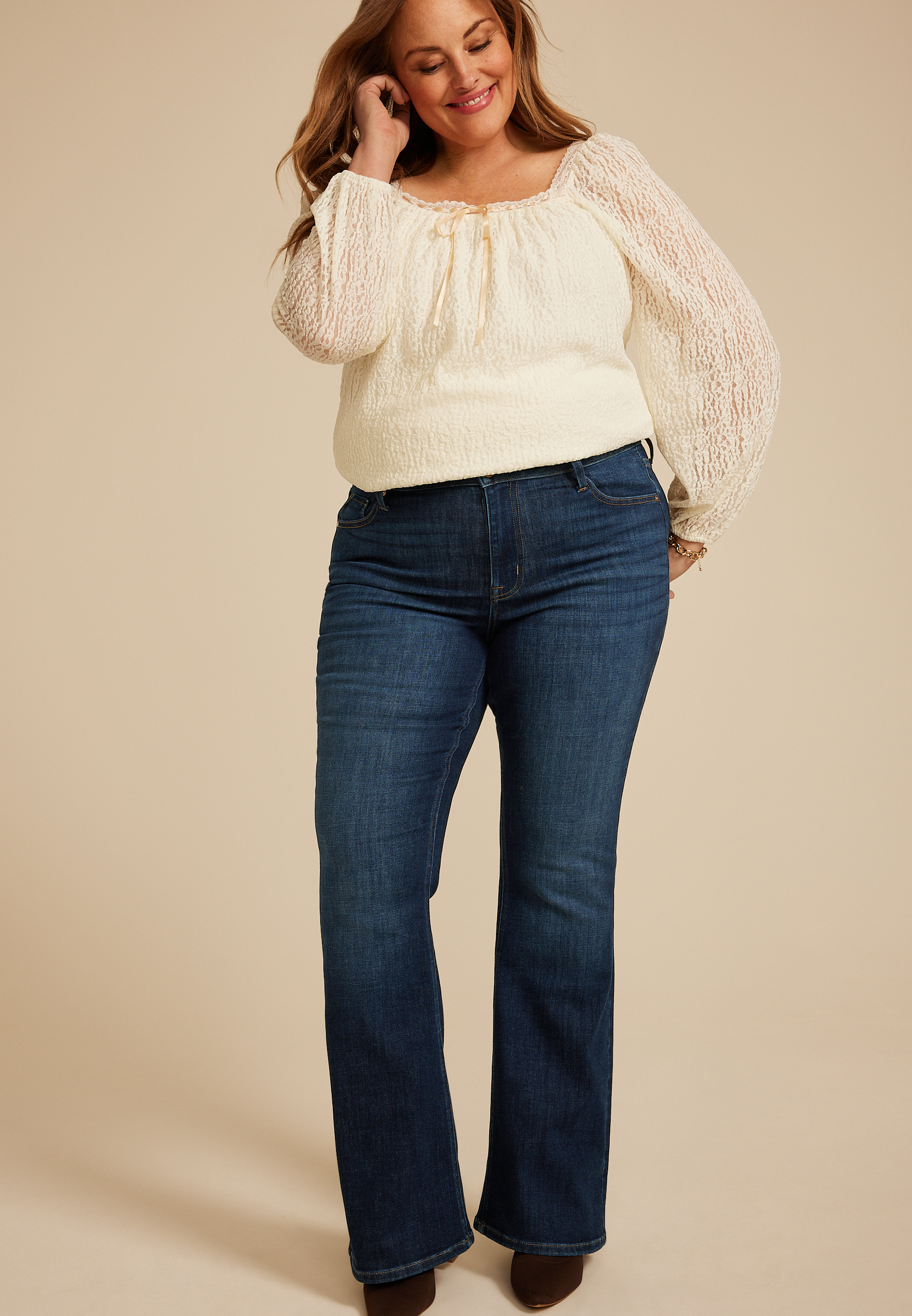 Plus Size edgely&trade; Dark High Rise Flare Jean, C258, large