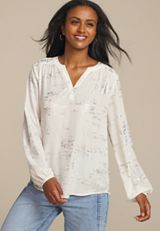 Metallic Abstract V Neck Blouse, , small