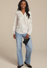 Metallic Abstract V Neck Blouse, , small