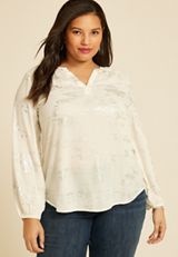 Plus Size Metallic Abstract V Neck Blouse, , small