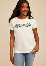 Floral Embroidered Classic Fit Graphic Tee, C4673, small