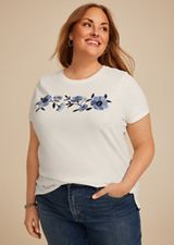 Plus Size Floral Embroidered Classic Fit Graphic Tee, C4673, small