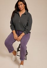 Plus Size Ottoman Snap Button Sweatshirt, C106, small