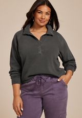 Plus Size Ottoman Snap Button Sweatshirt, C106, small