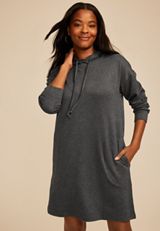 Hooded Sweatshirt Dress, CHARCOAL HEATHER GRAY, small