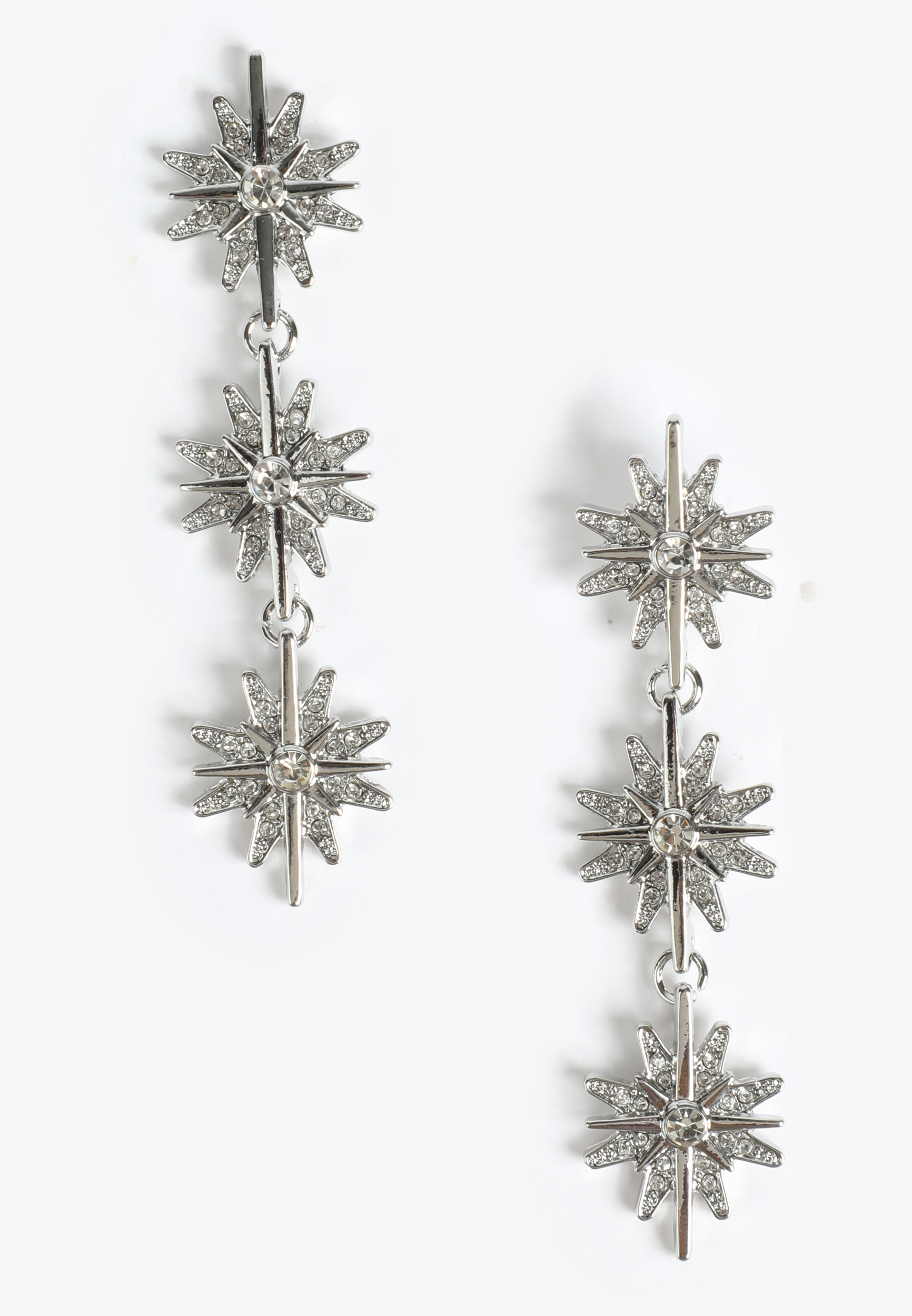 Silver Celestial Star Drop Earrings