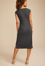 24/7 Wrap Bodice Ribbed Midi Dress, DARK IRON GRAY, small