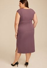 Plus Size 24/7 Wrap Bodice Ribbed Midi Dress, C4424, small
