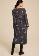 Floral V Neck Midi Dress, BLACK COMBO, small