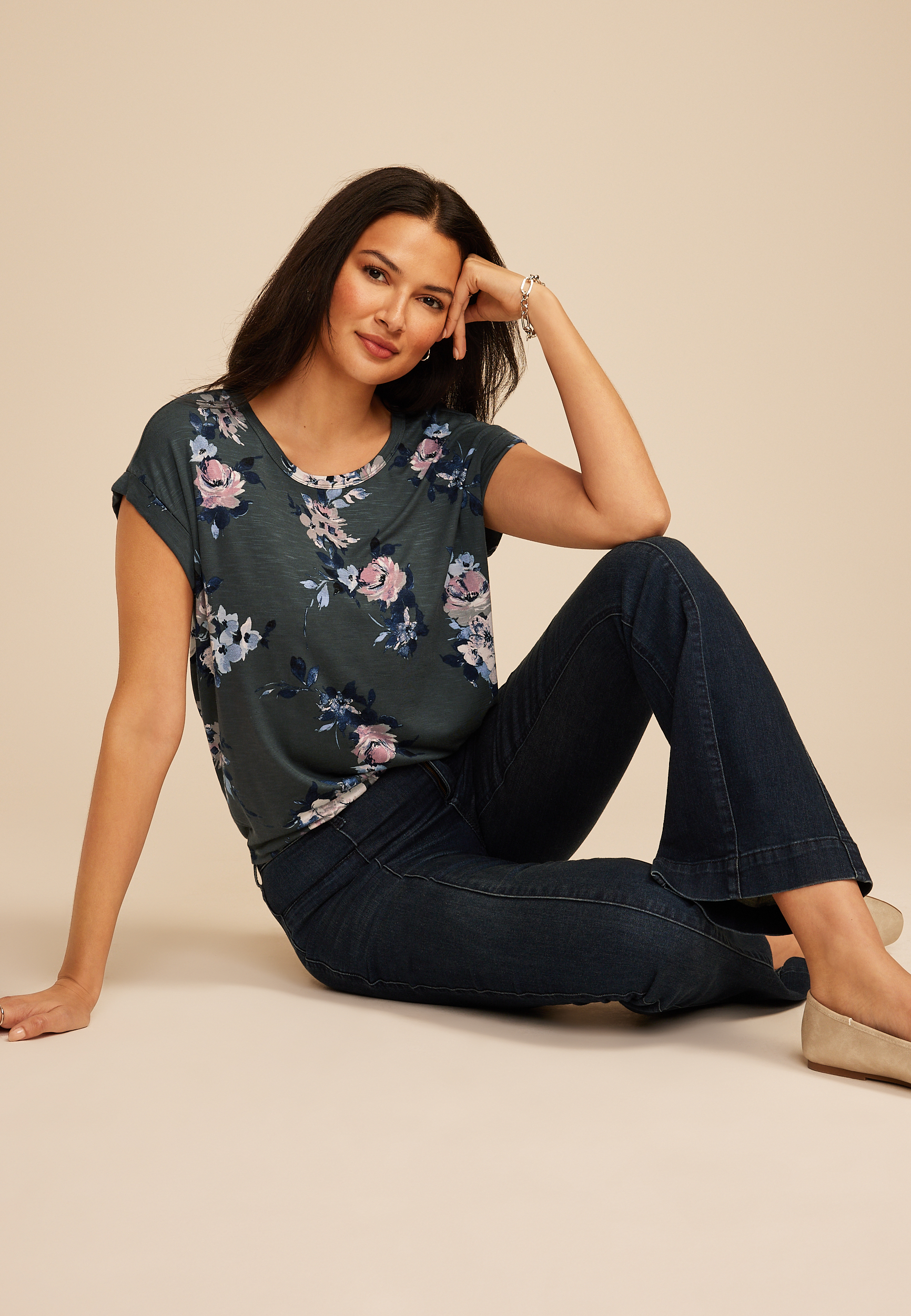 24/7 Floral Clara Tee, GREY MOON COMBO, large