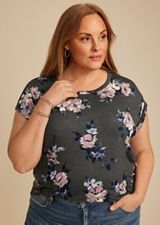 Plus Size 24/7 Floral Clara Tee, GREY MOON COMBO, small