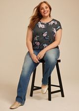 Plus Size 24/7 Floral Clara Tee, GREY MOON COMBO, small