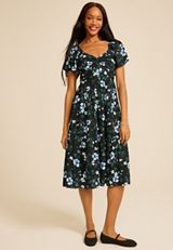 Floral Short Sleeve Tiered Midi Dress, C1756, small