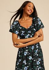 Floral Short Sleeve Tiered Midi Dress, C1756, small