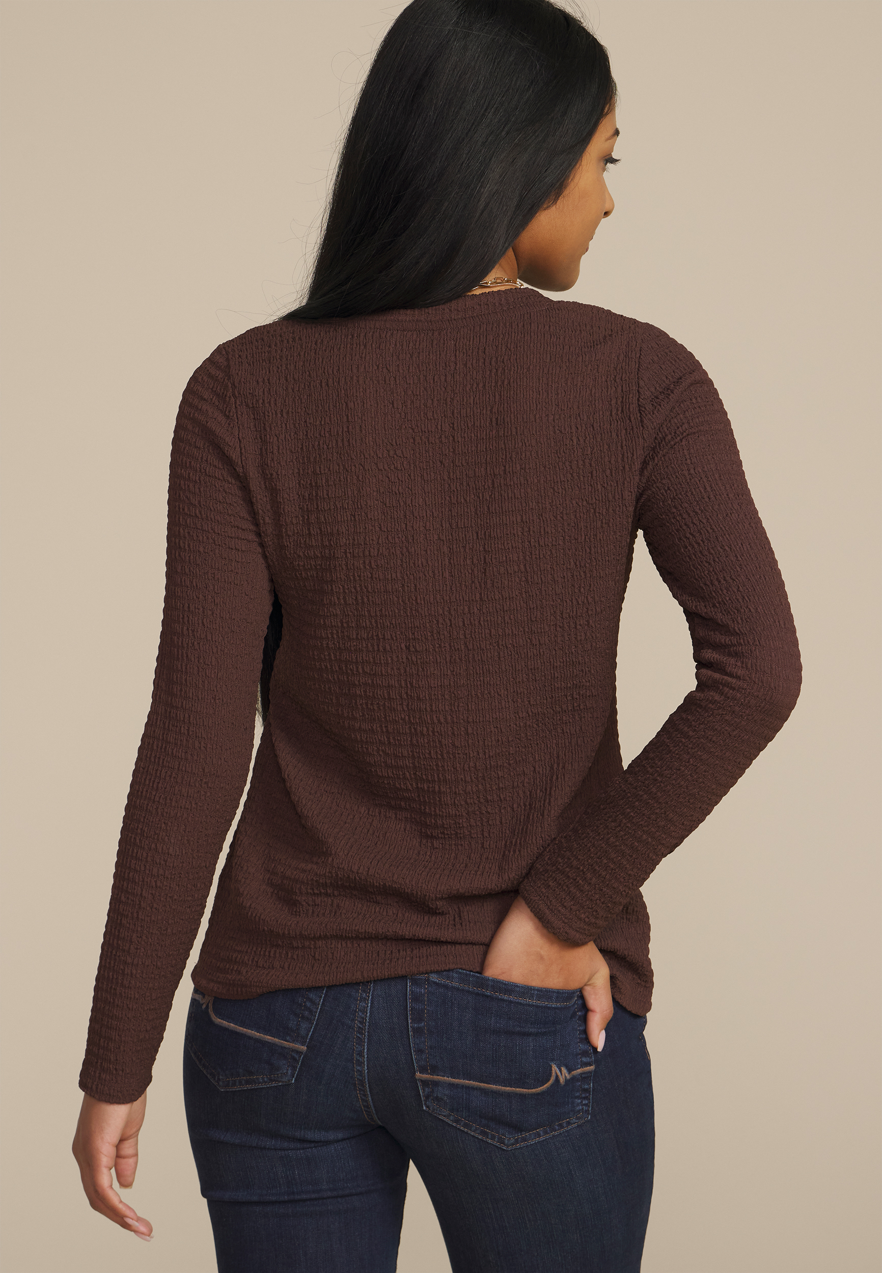 24/7 Textured Scoop Neck Long Sleeve Tee, C126, large