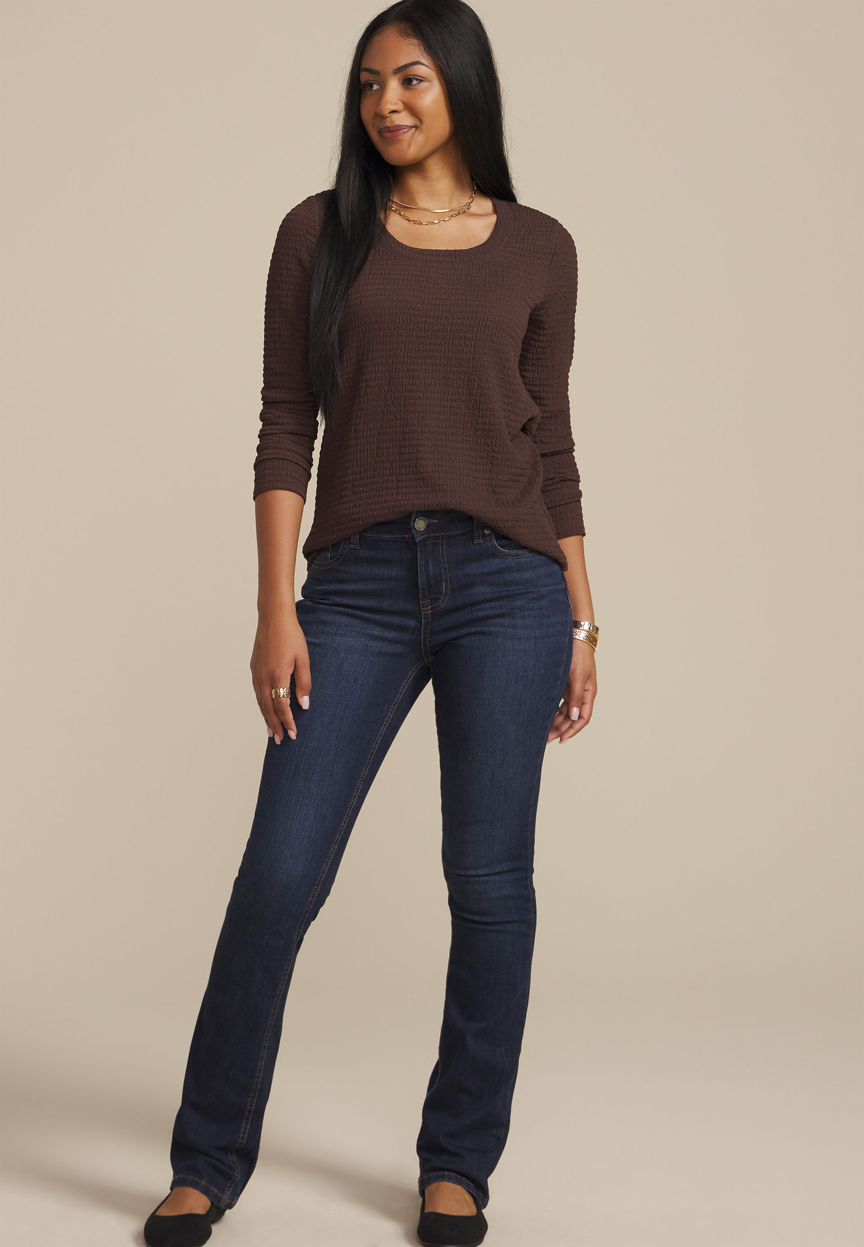 24/7 Textured Scoop Neck Long Sleeve Tee, C126, large